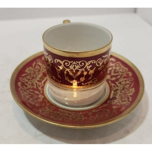 Eschenbach Bavaria Demitasse Espresso Tea Cup & Saucer 1940's Gothic Red & Gold - Picture 5 of 12